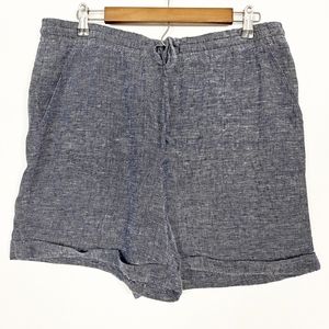 Ellen Tracy Navy Blue Linen Shorts Drawcord Waist